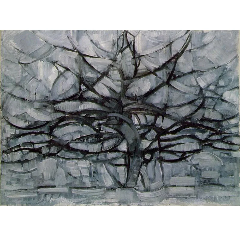 100% Handmade Oil Painting Reproduction on Linen Canvas,The Gray Tree 1911 by Pieter Cornelis Mondriaan