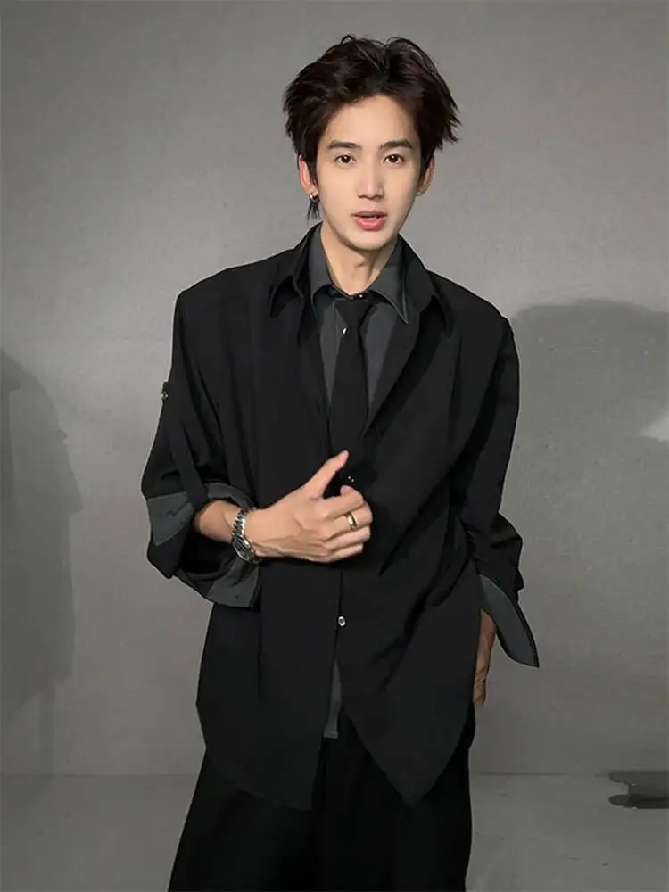 

Мужская рубашка Cleanfit с дизайнерской нашивкой-галстуком, осенняя коллекция, повседневная, смарт-кэжуал, из полиэфирного волокна, с длинным рукавом, на пуговицах