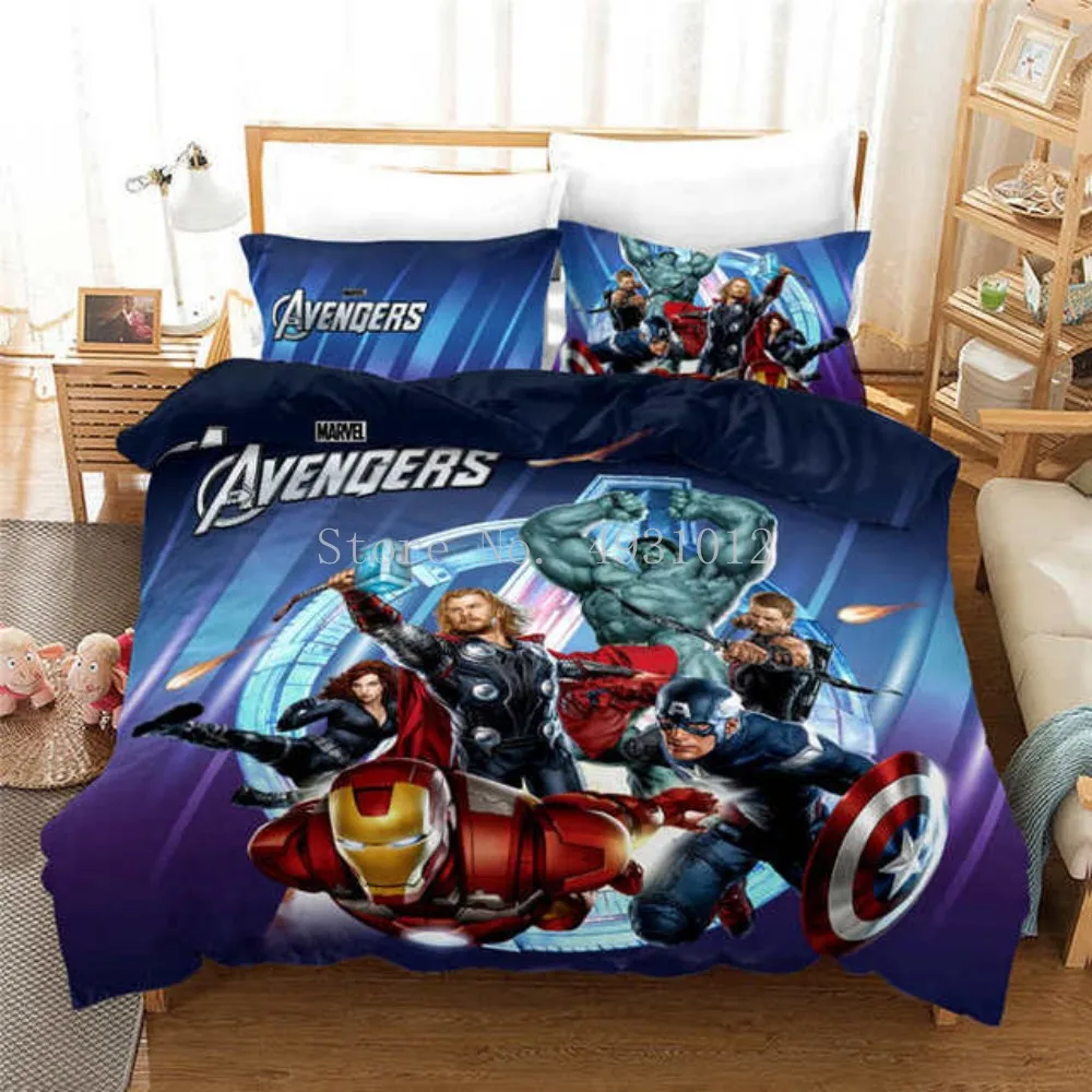 Đen Trắng Avengers Anh Hùng Giường Khăn Trải Cho Bé Chần Gòn Túi Đựng Chăn Màn Hoàng Hậu Drap Giường Phòng Trẻ Em Sinh Đôi Bộ Chăn Ga vua Kích Thước