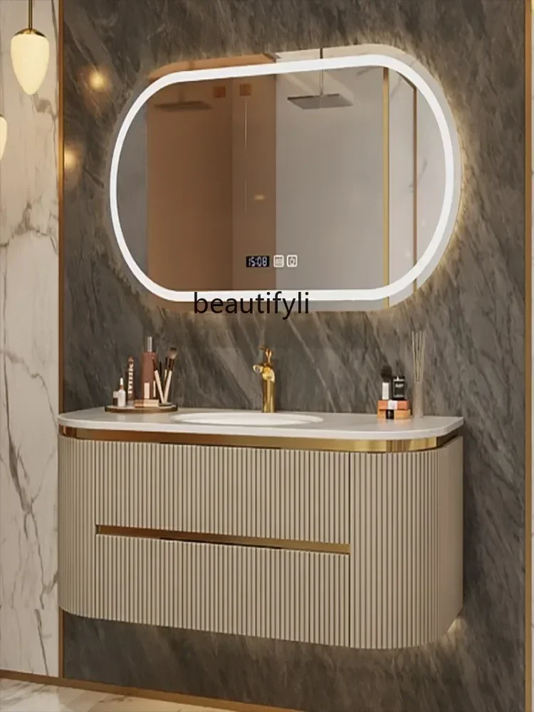 

SS03A Intelligent Nordic Semicircle Arc Bathroom Cabinet Stone Plate Ceramic Seamless Basin Washbasin Washstand