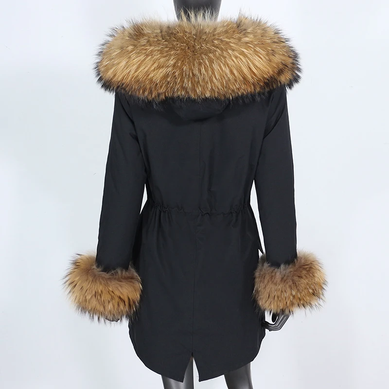 FURYOURSELF-Parka impermeável para mulheres, casaco de pele real, capuz destacável, raposa guaxinim natural, jaqueta longa, casacos quentes, inverno, 2023