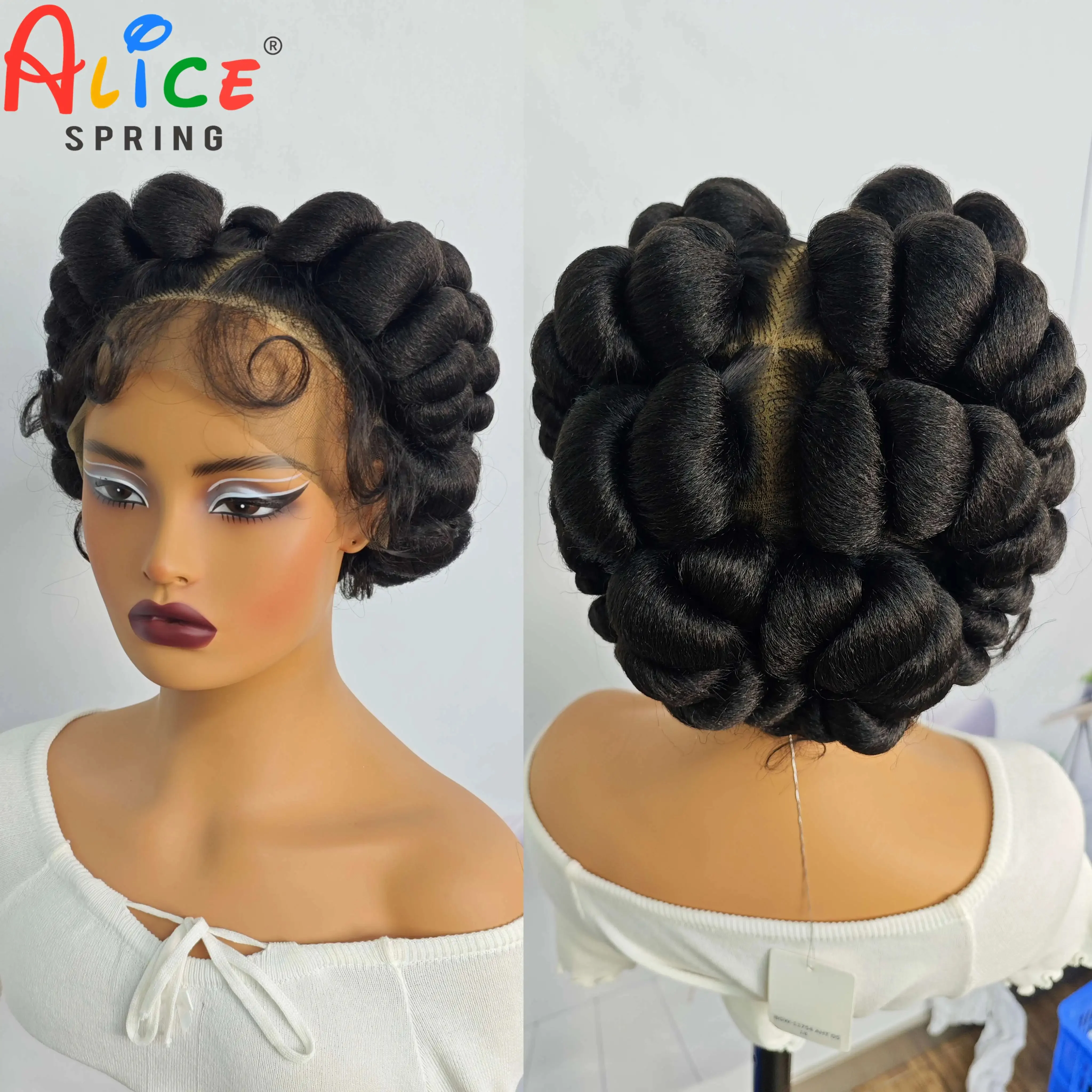 Full Lace Braided Wigs Short Cute Handmade Bantu Synthetic Braided Lace Wigs Natural Color 6Inch Transparent Knotless Braids Wig