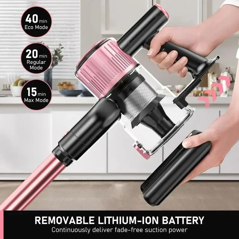 Cordless Vacuum Cleaner, 350W 30KPa, up to 40mins runtime,3 Suction, 1.5L dust cup, LED Display, stick vacuum for Floor/Carpet