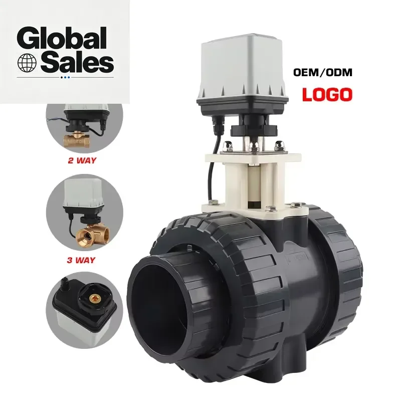 4 Inch 12v Dc Double Union Motorised Actuator Pvc Water Valve 2way Electric Actuated Upvc Ball Valve