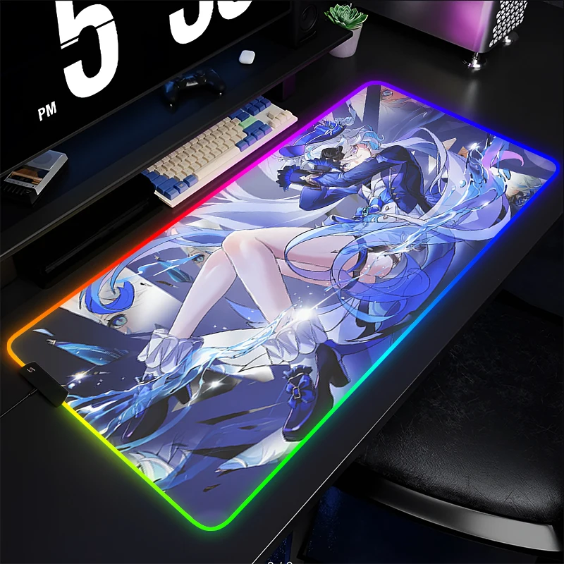 

LED Mouse Pad Anime Girl Gaming Accessories Gamer PC Computer Keyboard Pad Genshin Impact Furina Desk Mat RGB Luminous Mousepad