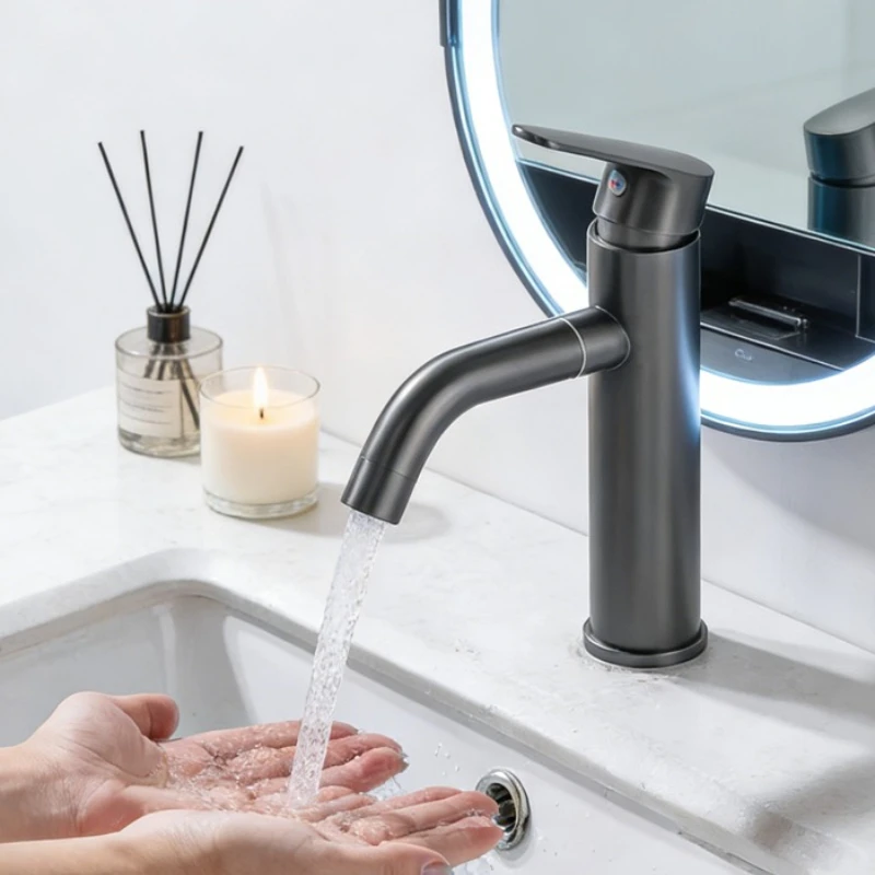 

1pcs Gun Gray Stainless Steel Bathroom Universal Rotating Washbasin Household Hot and Cold Washbasin Basin Bathroom Sink Faucet