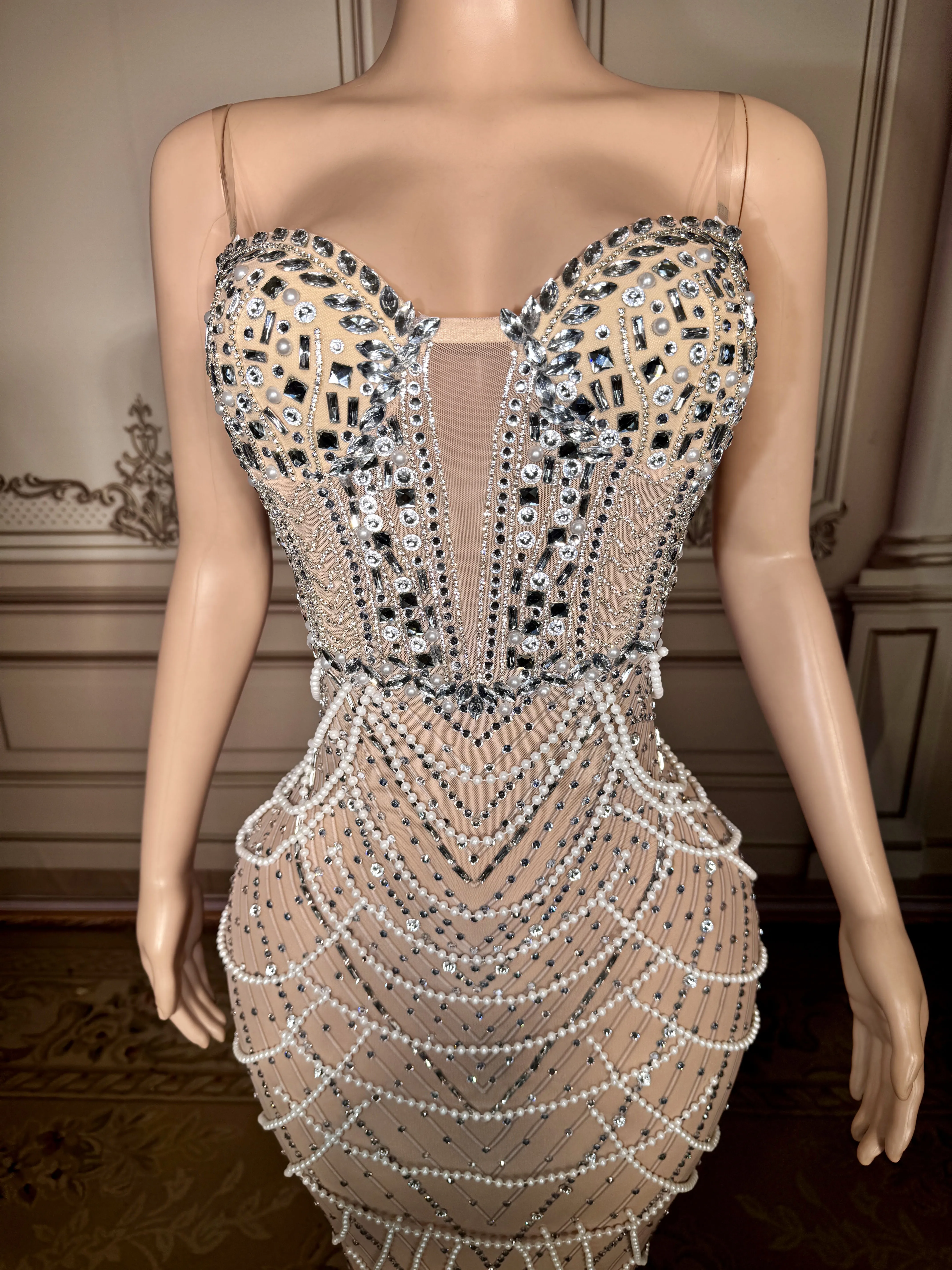 ZD nouveau luxe brillant cristal strass perle célébrités robe robe femme sangle soirée anniversaire bal mariage Vestido