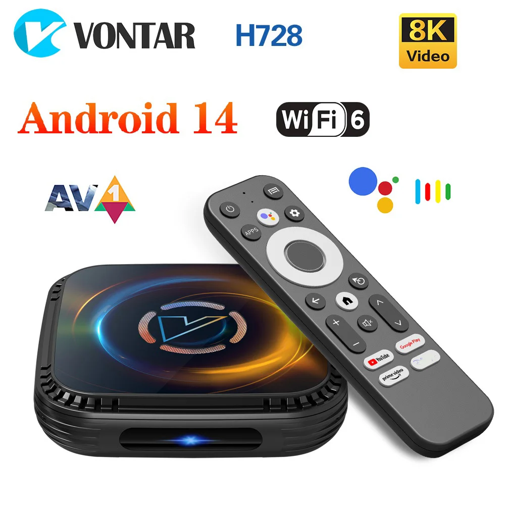 VONTAR TV 박스 안드로이드 14 올위너 H728 옥타 코어 Cortex A55 8K 비디오 지원 4K 1000M Wifi6 쿨링 팬 미디어 플레이 셋톱 박스