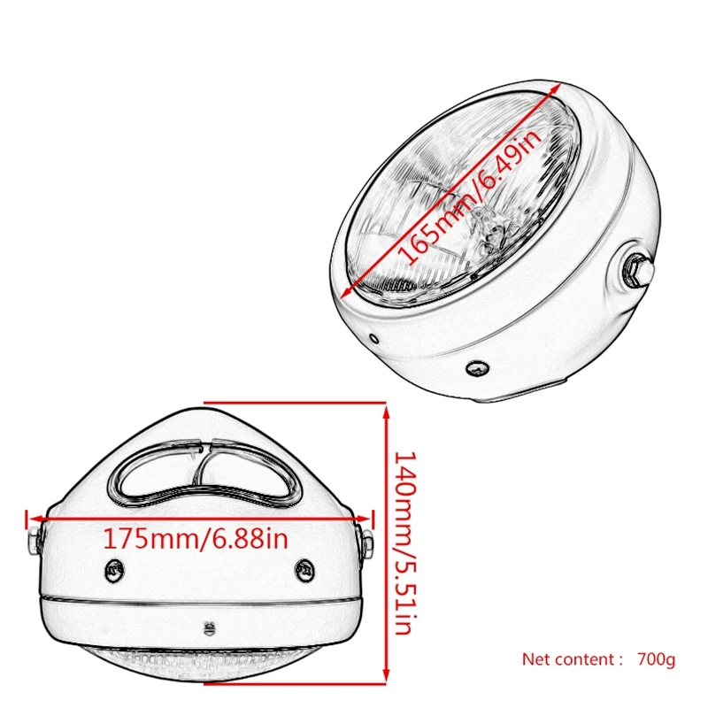 Retro Vintage Motorcycle Universal Side Mount 35W 6.5 Inch Amber Headlight Cafe Racer with Grille