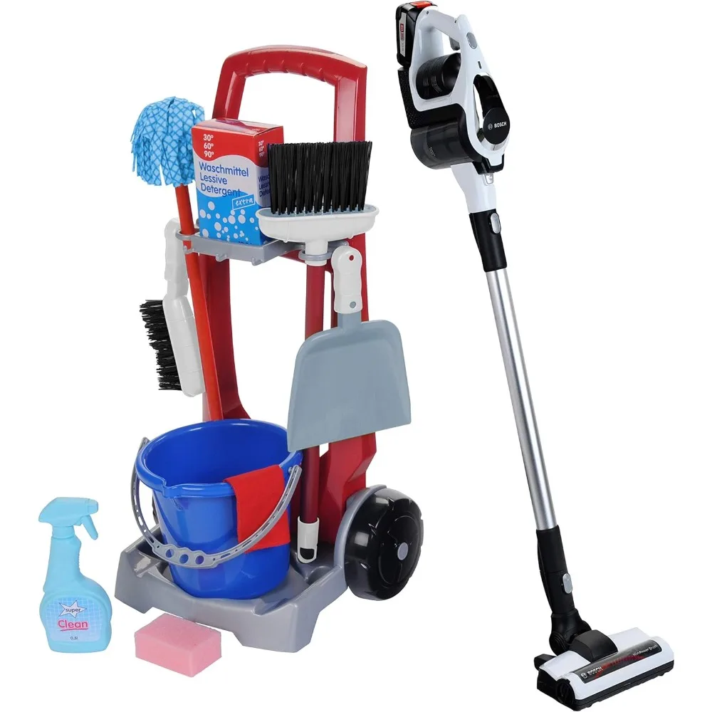 

Piece Kids Pretend Play Cleaning Cart Set with Vacuum, Mop, Broom, Bucket, Dustpan, Bottle