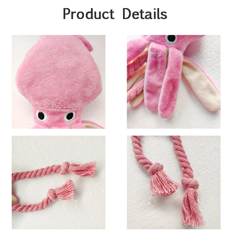 CDDMPET Octopus Plush Dog Toy for Small Dogs Puppy Cat Molar Training Squeaky Toys Animal Shape Interactive Cotton Rope Toy