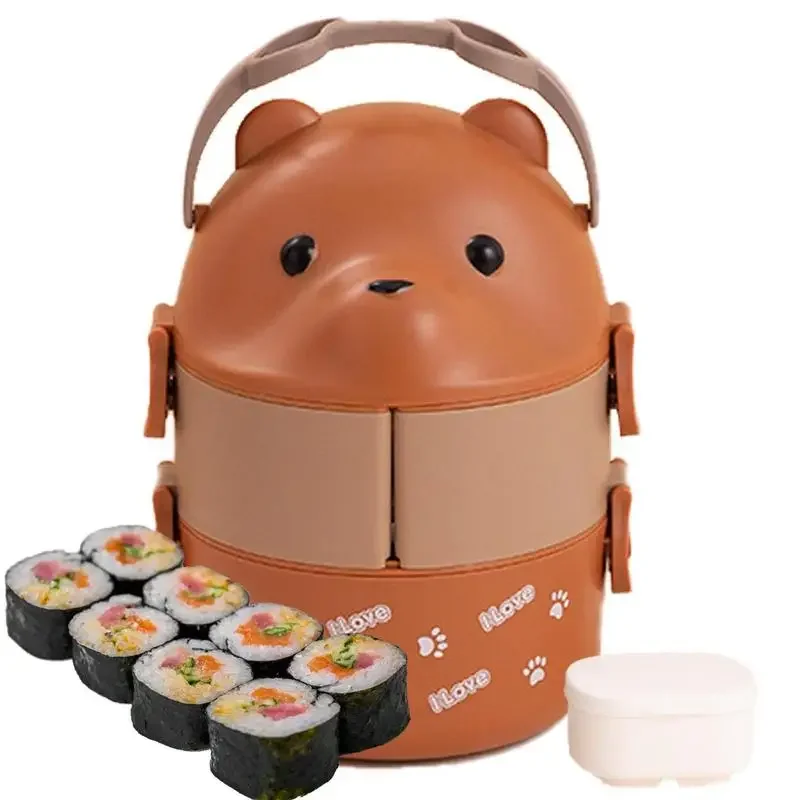 Stackable Bento Box Kids Cute Bear Leakproof Lunch Containers For Hot Food Vacuum Thermos Lunch Box Thermal Boxes Kitchen Gadget