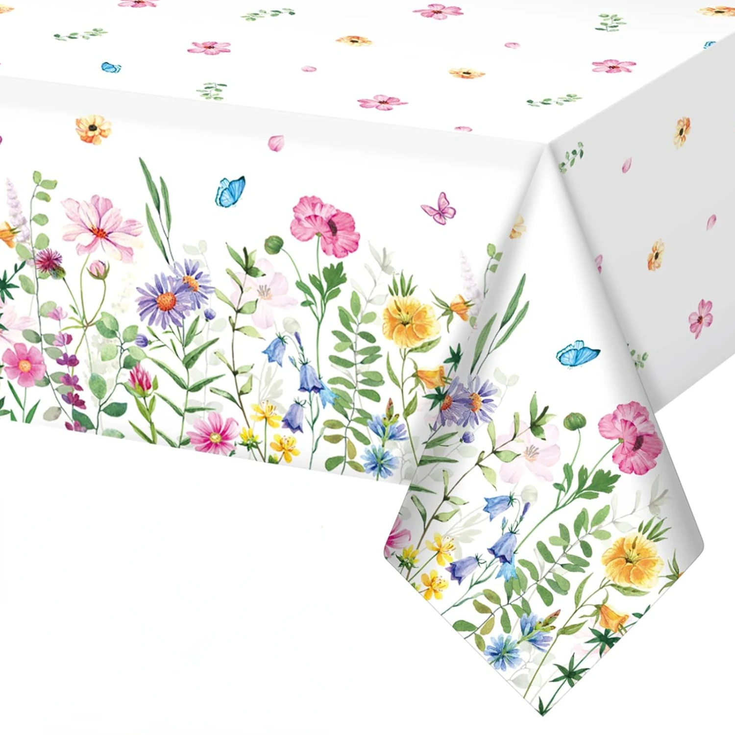 Spring Floral Tablecloth Summer Colorful Flower Butterfly Tablecover for Holiday Picnic Home Dining Weeding Birthday Party Decor