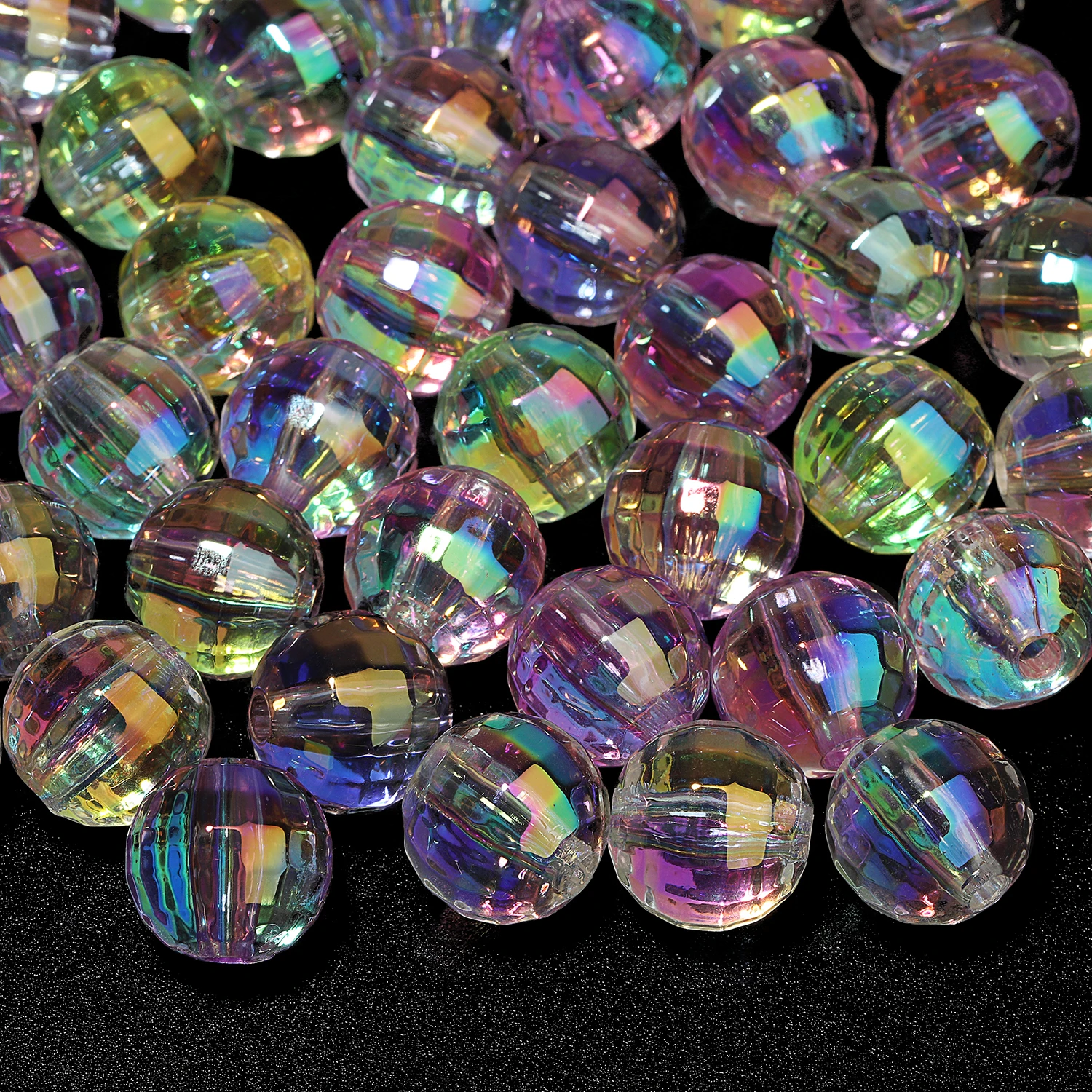 Big Hole AB Color Acrylic Beads Round Flower Faceted Loose Ball Beads for Jewelry Making DIY Pen Cellphone Chains Accessories