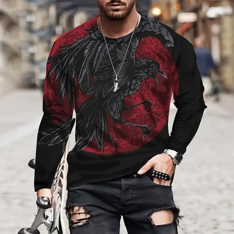 Animals  Vintage 3D Print Summer Men\'s Round Neck T-shirt Casual Long Sleeve Oversized T Shirt Fashion Pullover Men Clothing