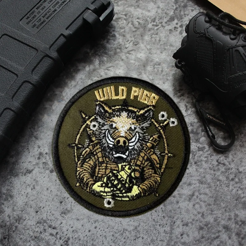 Wild Boar Embroidery Patch on ClothesTactical Morale Badge Hook and Loop  Military Patches Backpack Stickers