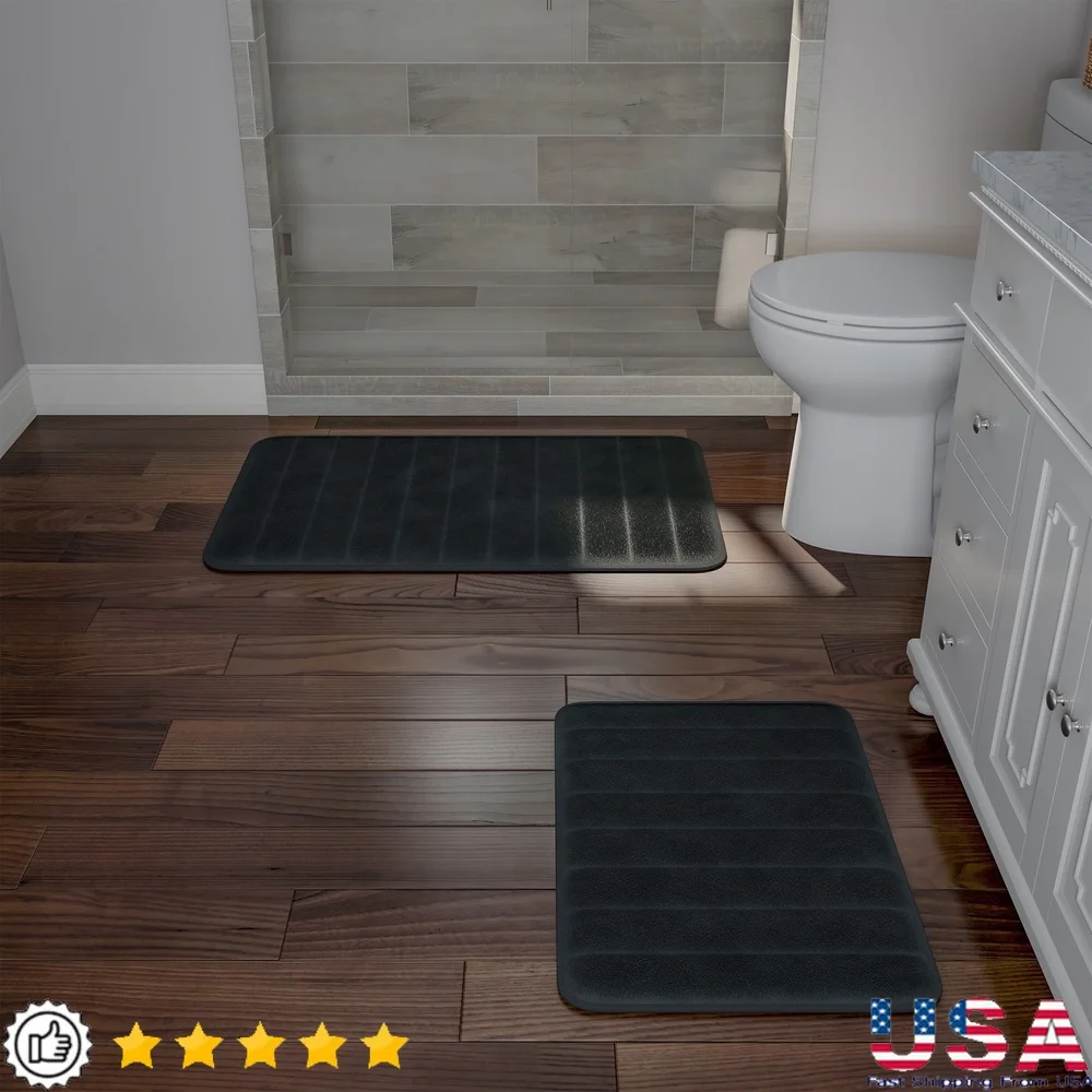 

Набор из 2-х нескользящих ковриков для ванной из пены с эффектом памяти, которые можно стирать в машине, впитывающие коврики из микрофибры для ванной комнаты, для душа и ванны