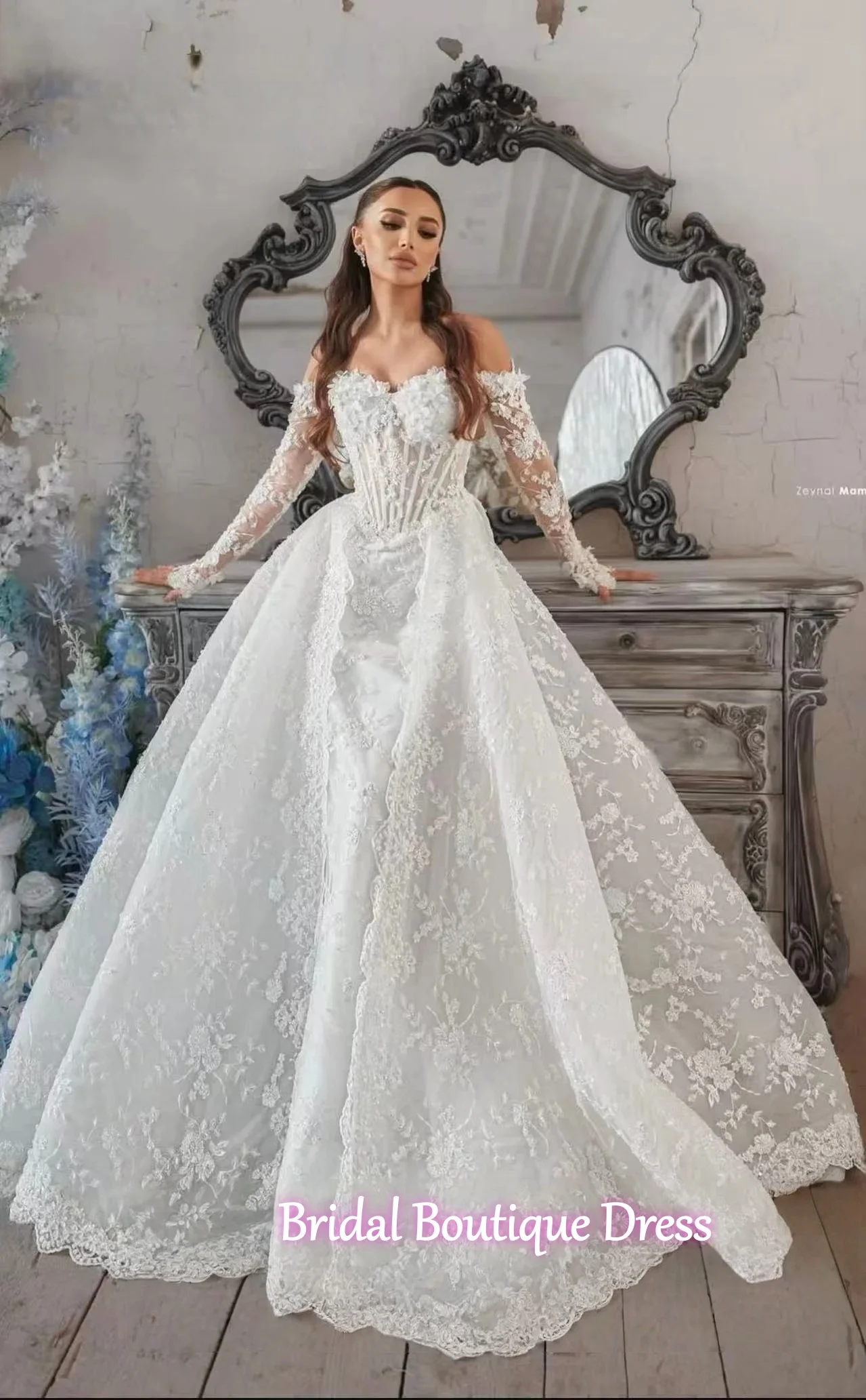 

Изысканные свадебные платья с открытыми плечами по индивидуальному заказу 2026, платье невесты с длинными рукавами и кружевной аппликацией, свадебное платье Vestido De Novia