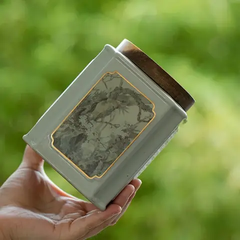 수제 세라믹 뚜껑이 있는 독창적인 고대 스타일 사각형, 차 항아리 밀폐 보관 항아리, 설탕 커피 용기 상자 정리함, 1 개 Best5