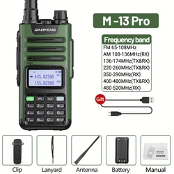 BaoFeng-M-13 Pro Walkie Talkie, Air Band, Frequência de cópia sem fio, Carregador USB Tipo-C, Transceiver Long Range, Atualização Ham Radio