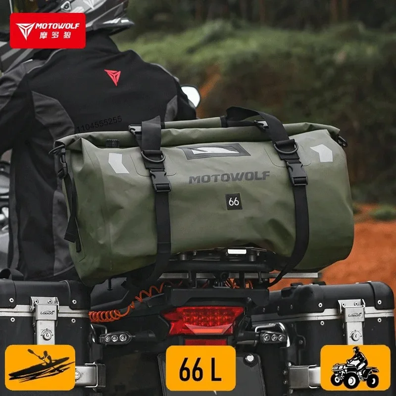 Waterproof Motorcycle Bag 66L Backpack Rear Seat Bag Motocross Luggage Touring Biker Tail Tank Bag Reflective