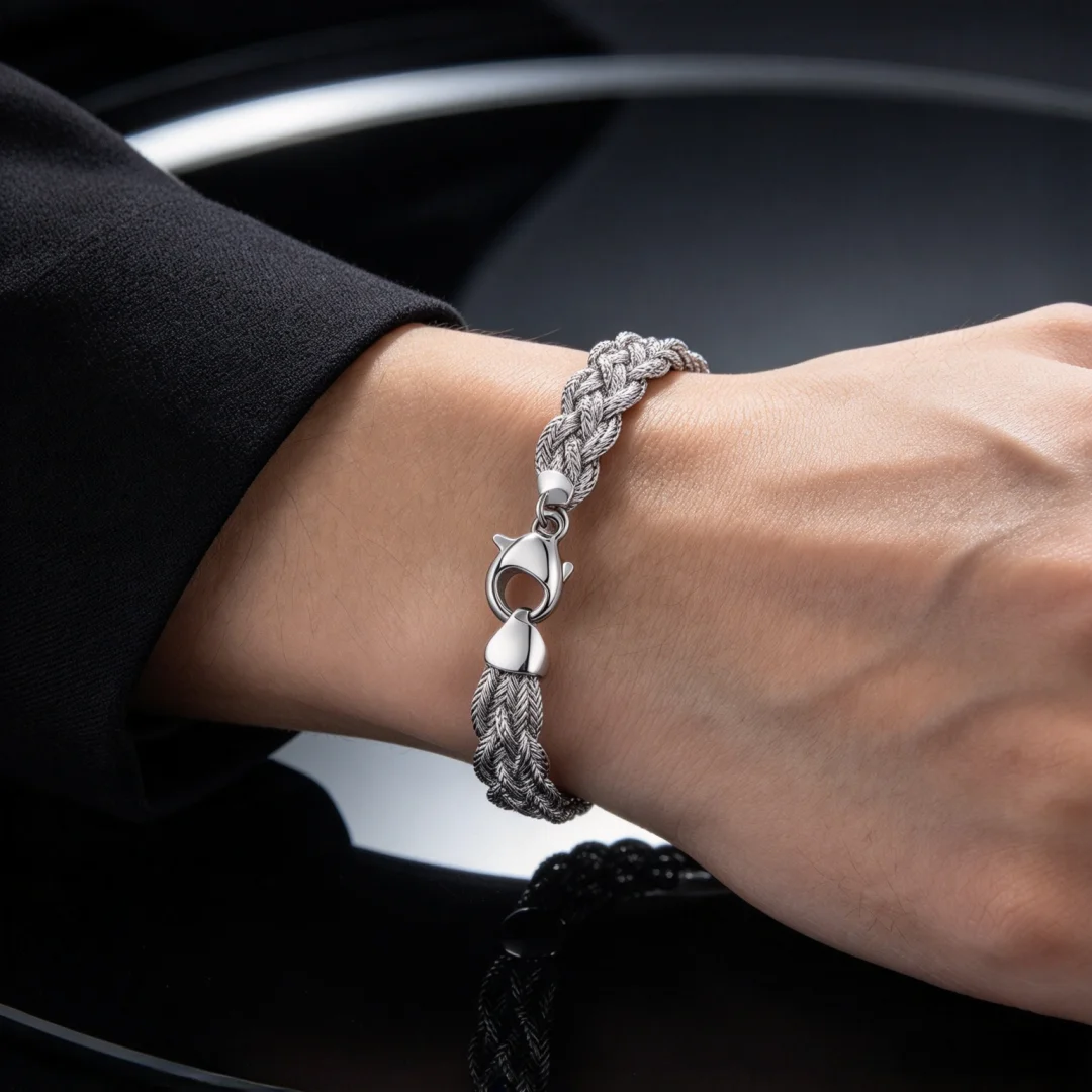 Light Luxury Fashion 925 Sterling Silver, Exquisite Heavy-Duty Drawstring Woven Ornament Bracelet Unisex, for Banquets 4