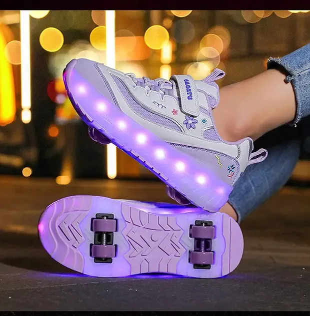 

2025 новые стильные маленькие четырехколесные сетчатые кроссовки с подсветкой для детских уличных роликовых коньков, детские кроссовки