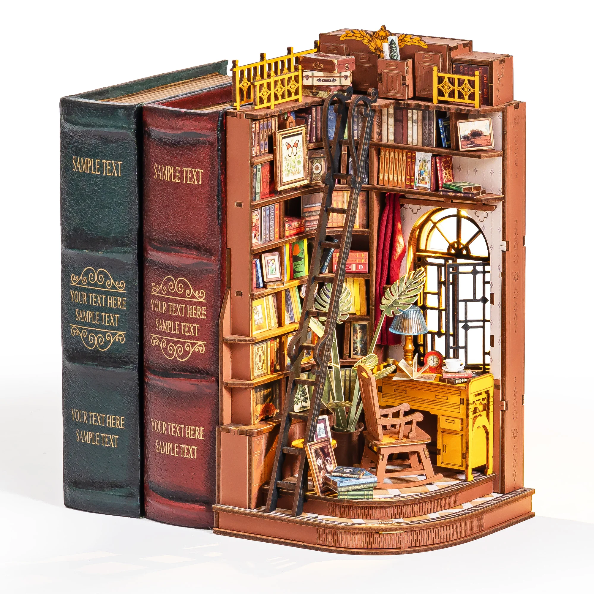 Rolife Wooden 3D Puzzle Silent Corner Study DIY Book Nook Kit Wood Bookends Model Building Kit with LED Light for Bookshelf Decor Gift for Book Lover Adult