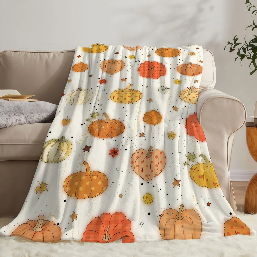Pumpkin Maple Leaf Print Blanket Soft Warm And Thick Perfect For Bedroom Living Room Bed Sofa Camping Picnic Office Gift