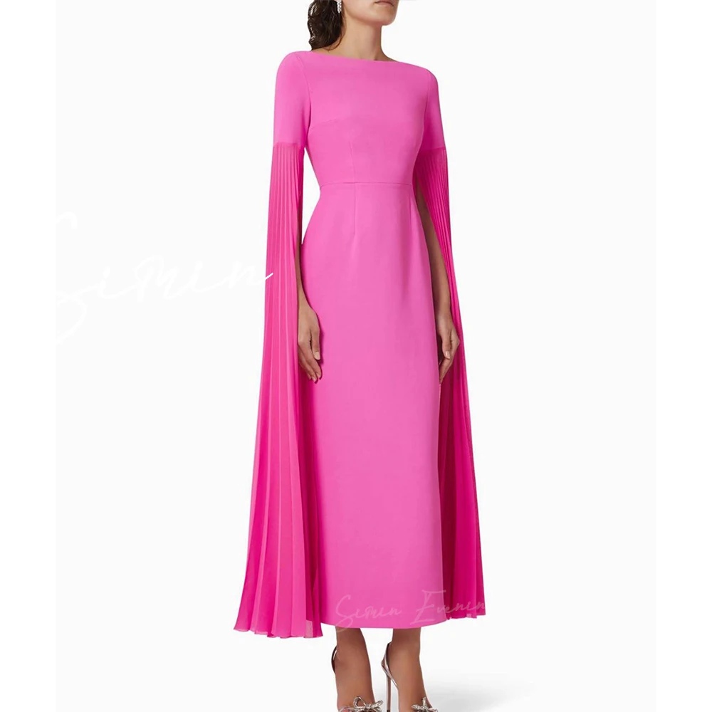 Simin Crepe Close-Fitting elegant formal Ankle-Length O-Neck women's evening gown Draped Sleeve Saudi Arab Party dresses 2024