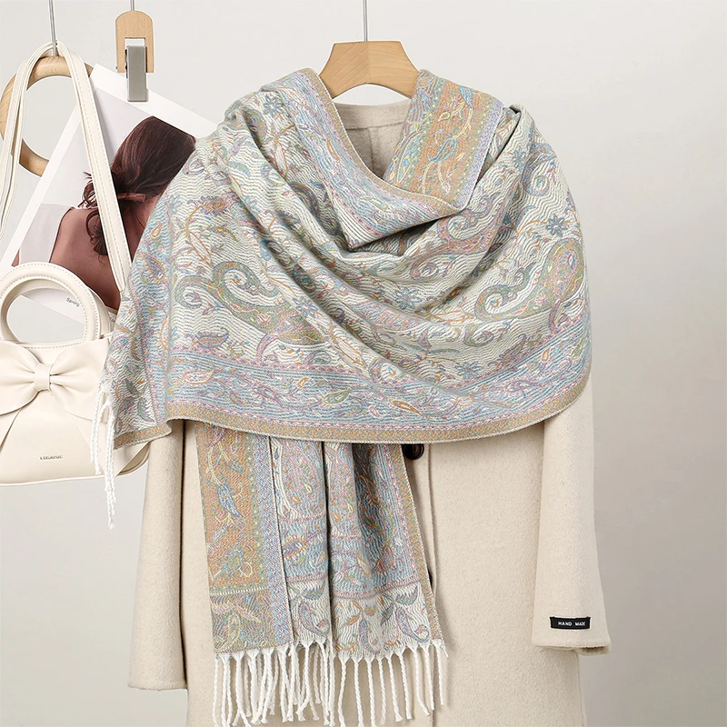 

Thicken Embroidery Cashmere Winter Scarves Women Pareo Cape Warm Muslim Shawl Chunky Headscarf Wrap Ladies Elegant Poncho Turban
