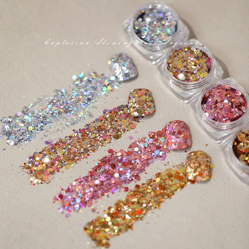 Super Shiny Luxury New Colorful Creative Thin Sequins Nail Accessories Pink Blue Glitter Laser Nail Art Fashionable Decoration