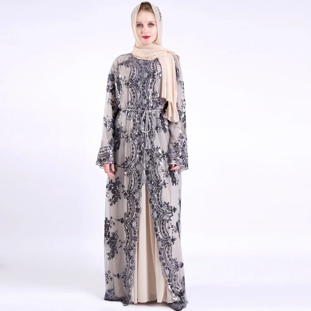 Muslim Abaya for Women, Middle East Long Dresses, Dubai Abaya, Turkey Kimono Belt, Luxury Embroidery, New Fashion