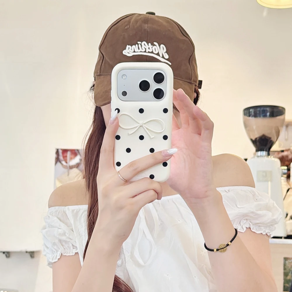 Kawaii 3D Polka Dot Schleifenknoten Weiche Silikon-Handyhülle für iPhone 12 13 14 15 16 17 Pro Max Lustige Stoßfeste Rückabdeckung – Detail 1