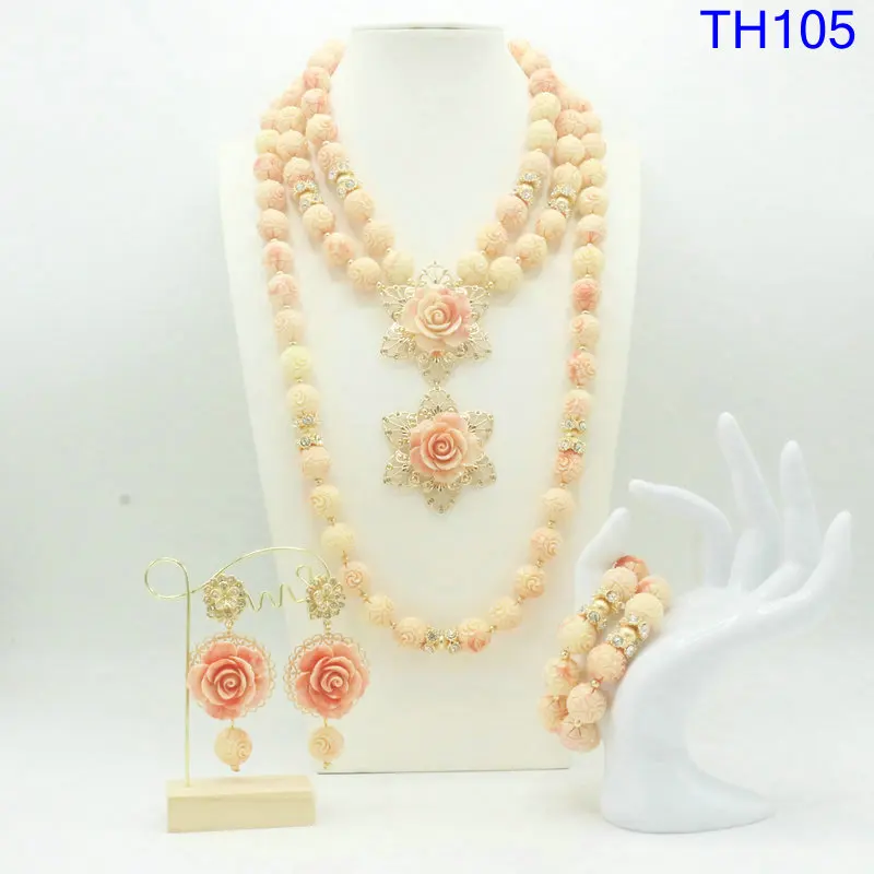 

Nigerian wedding coral beads jewlery set bridal gold planted jewelry set