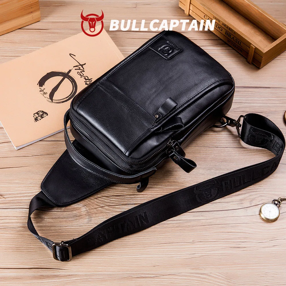 BULLCAPTAIN Genuine Leather Men's Chest Bag Multi Function Bag Can Accommodate 7.9 Inch IPai Pocket Fashion Men's Crossbody Bag view 4