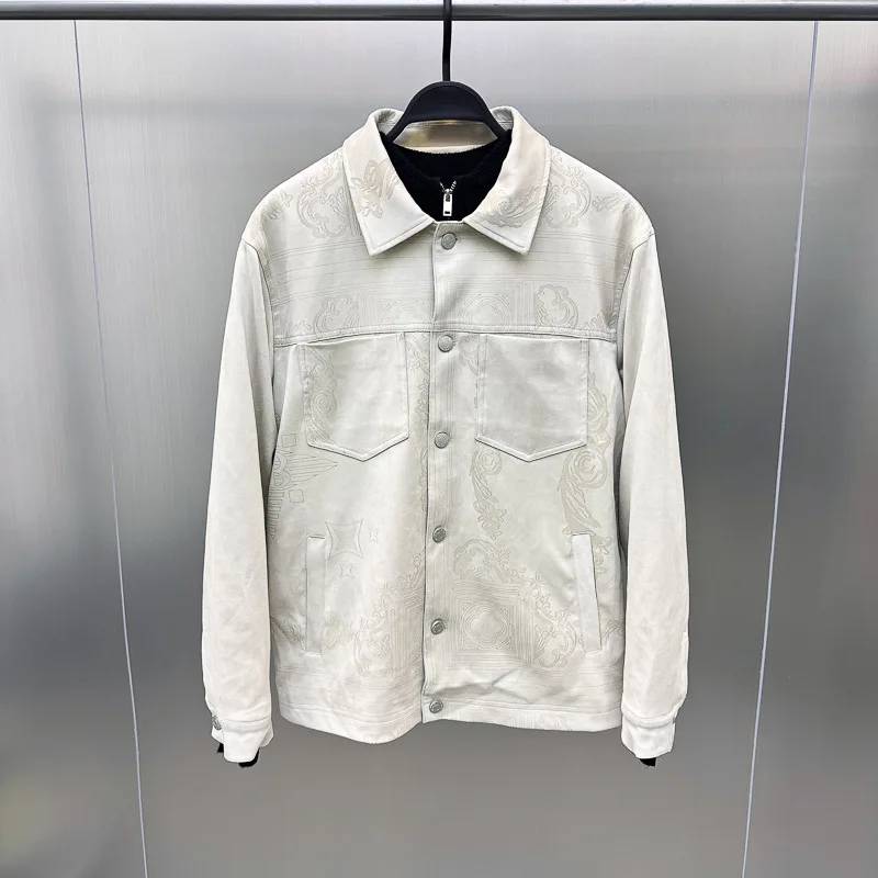 

Original Design Men's Long Sve Jaet Autumn Flip Collar Laser Enaving Loose Faionable Outerwear Polyester Fiber Youth...