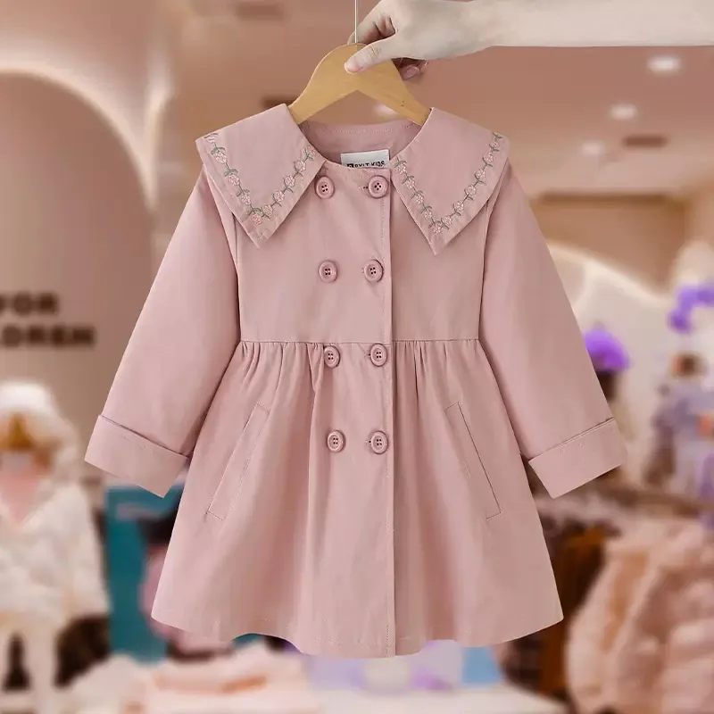 

New spring and autumn children's trench coat, fashionable baby collar coat, Korean-style autumn casual top for girls