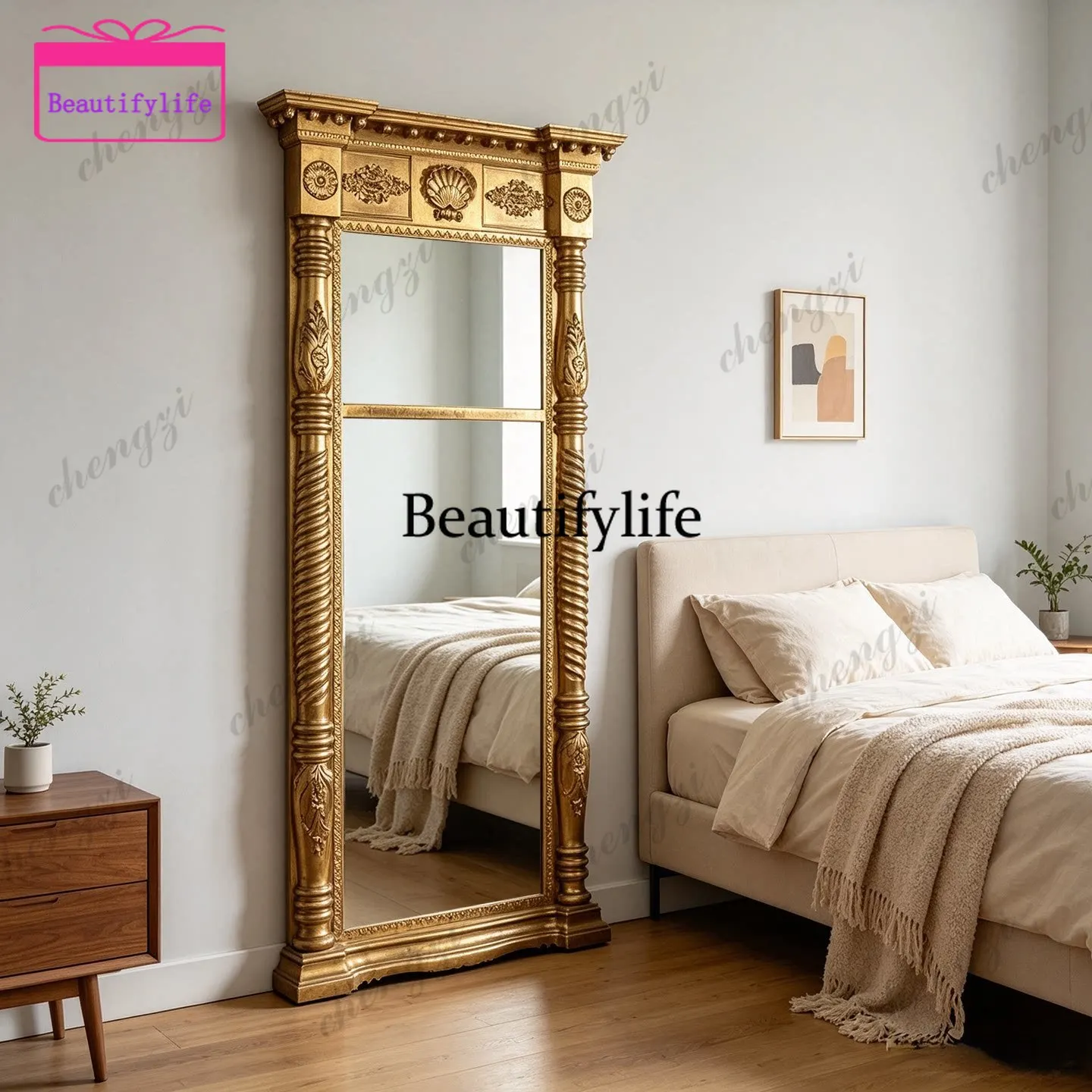 A17 French full-body mirror, retro carved floor mirror, American classical, clothing store fitting mirror
