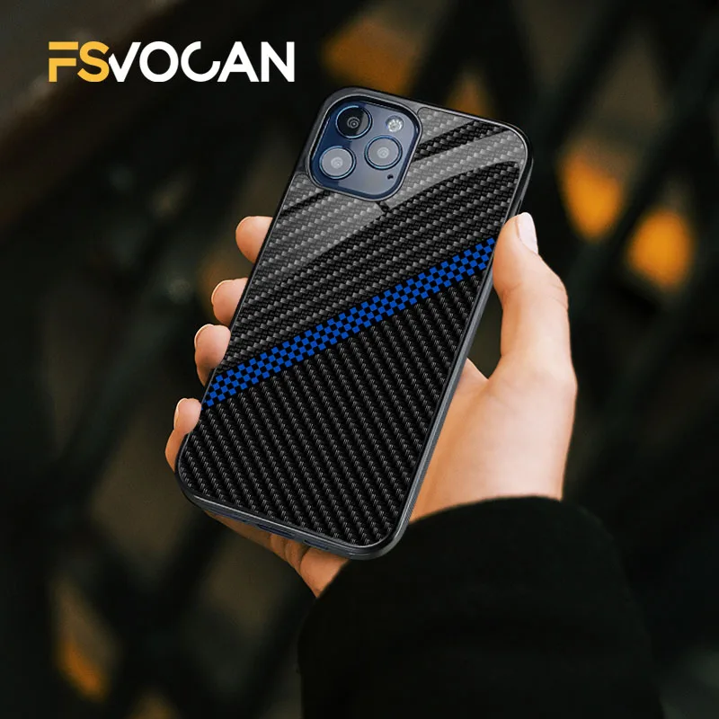 Carbon Fiber Pattern Slim Case For iPhone 16 15 14 13 12 11 Pro Max 17 18 Shockproof Drop Tested Black Green Blue White