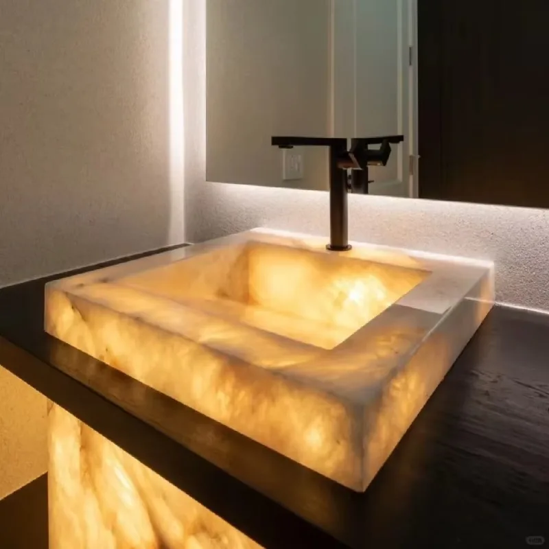 Modern luxury translucent natural agate stone basin sink