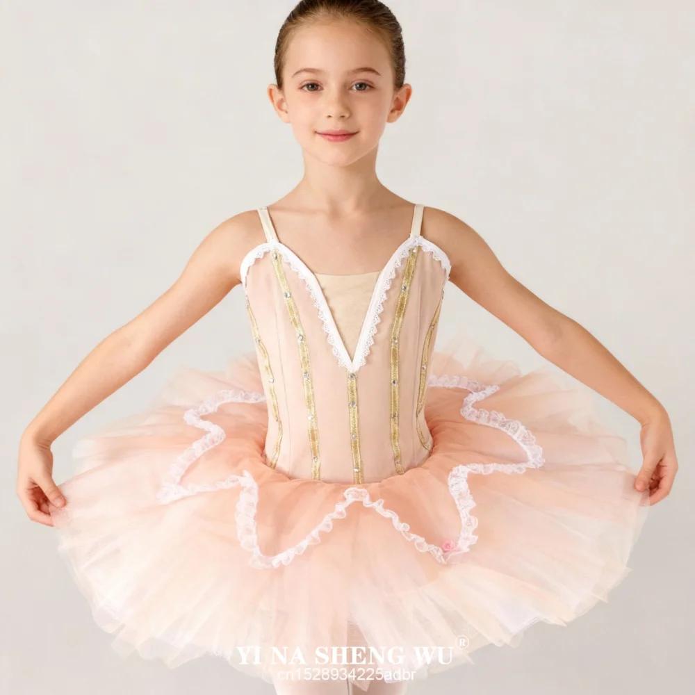 

Champagne Professional Ballet Tutu Girls Stage Dance Performance Pancake Tutu Competition
