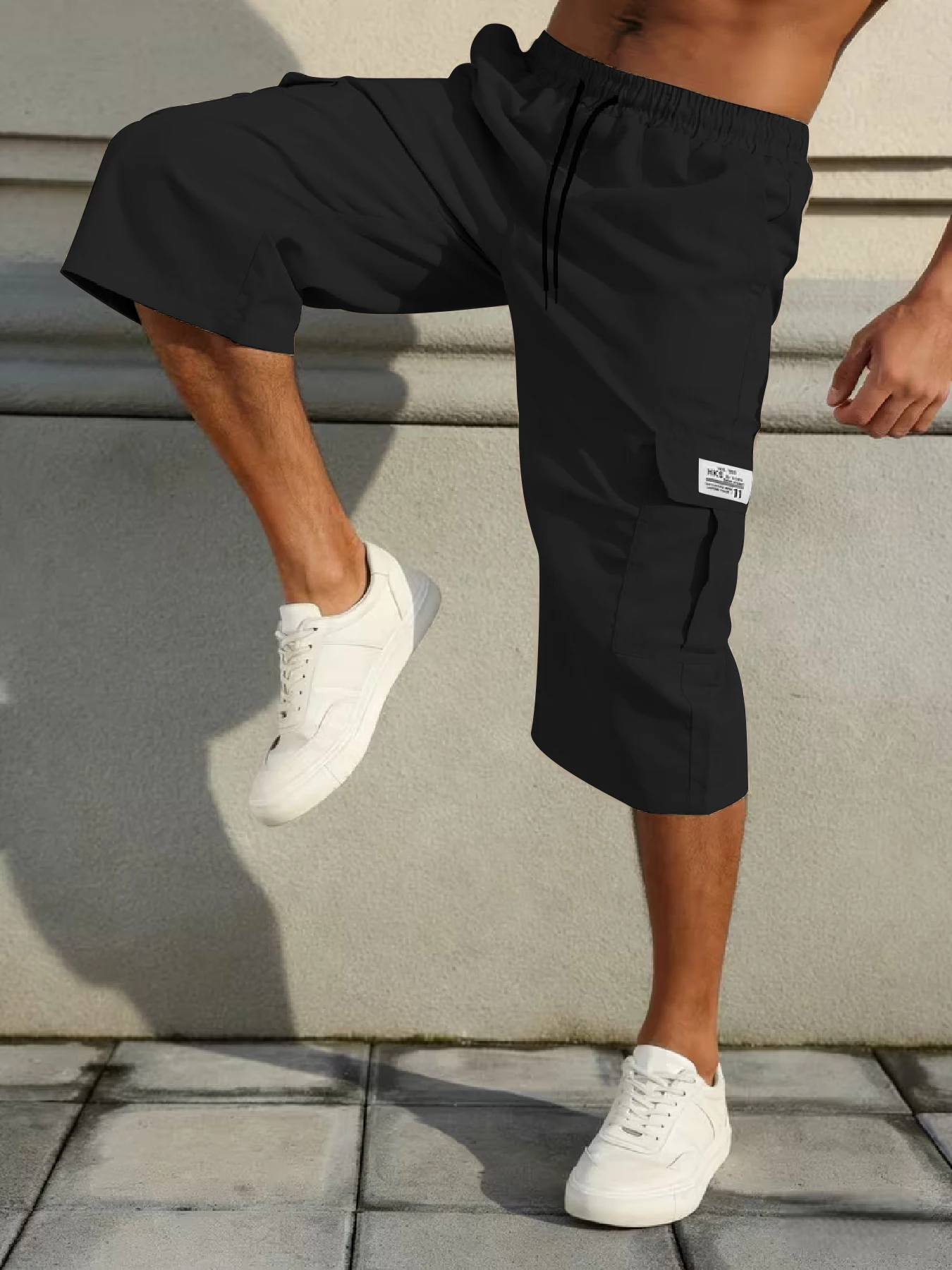 Herren-Shorts, Freizeit-Jogginghose mit mehreren Taschen, gewebte, elastische, weiche und bequeme, einfarbige, schlichte Hose für Outdoor-Sportarten – Detail 6