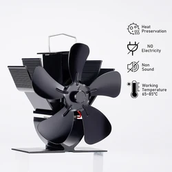 Mini Thermodynamic Fireplace Fan 5 Blades Log Burner Ecological Fan Silent Fireplace Fan Household Winter Warm Heat Distribution