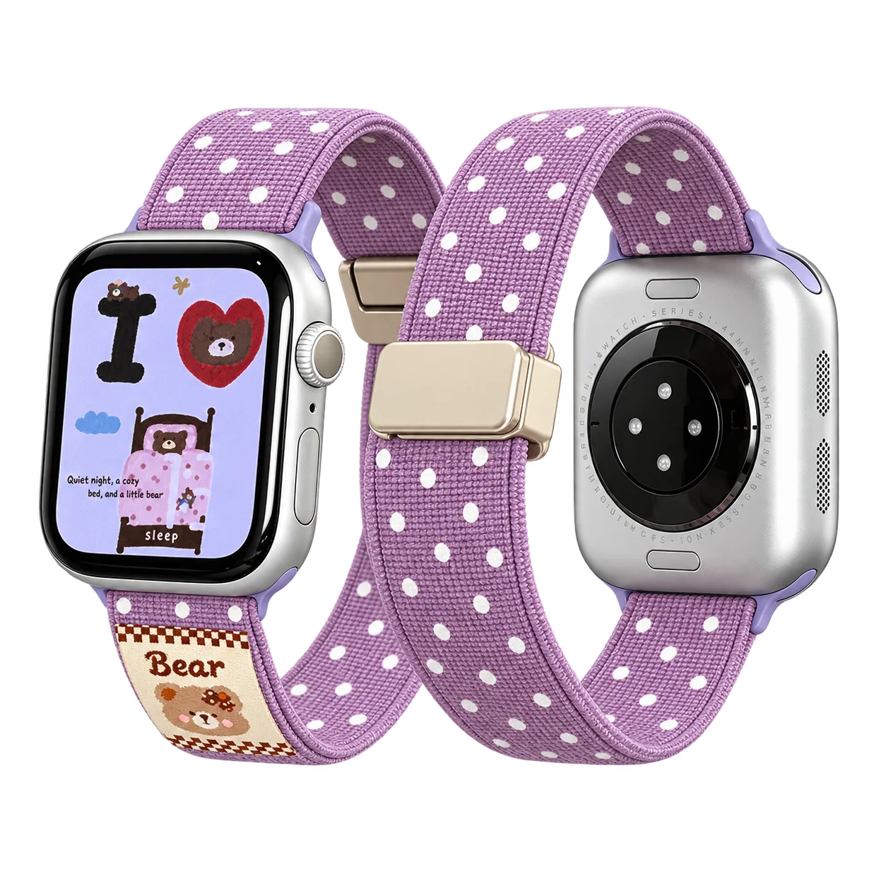 Cute Polka Dot Bear Woven Magnetic Strap for Apple Watch 38/40/41/42/44/45/49mm Women Casual Soft Wrist Band for iWatch Ultra