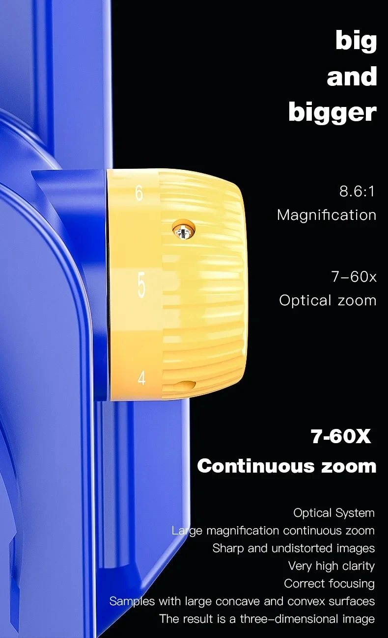 ميكانيكي E3-B11 7x-60x مجهر تكبير ستيريو ثلاثي العينيات سيمول البؤري للفحص المجهر وتصوير الفيديو #5