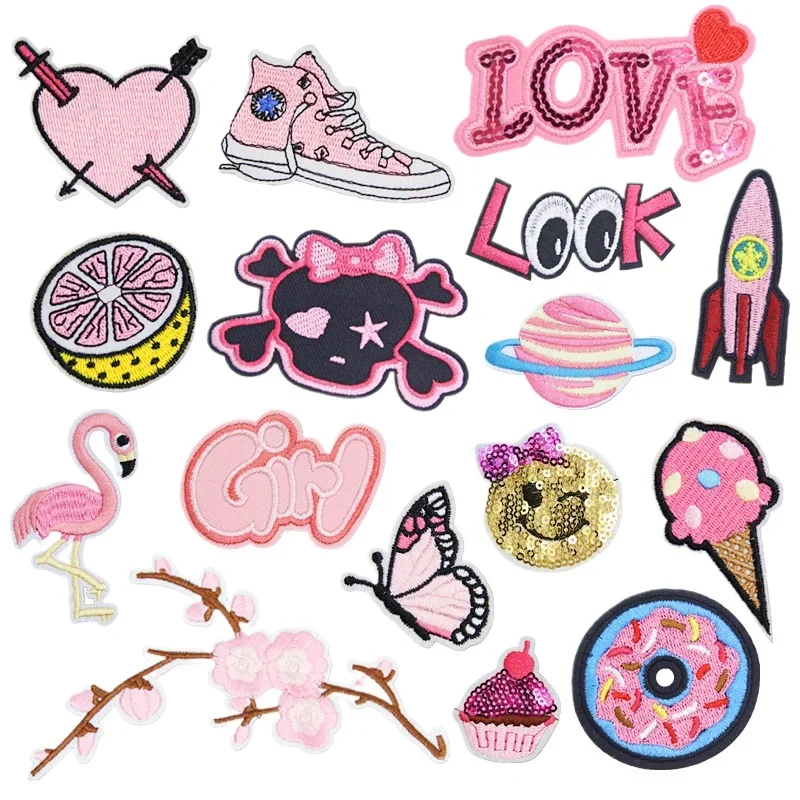 50pcs/Lot Luxury Embroidery Patch Pink Flower Butterfly Donut Lemon Bird Shirt Clothing Decoration Accessory Craft Diy Applique