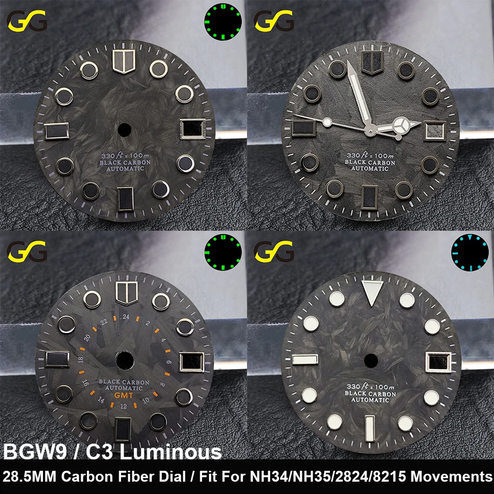 Luminous Dial Face - 28,5 mm Karbon Fiber Dokulu Saat