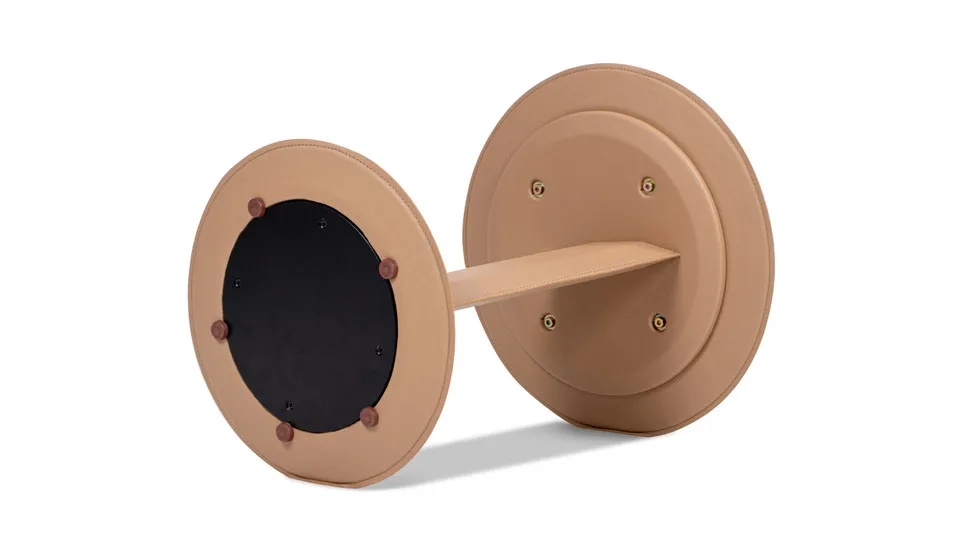 

Artificial leather circular C-shaped sofa side table, saddle brown