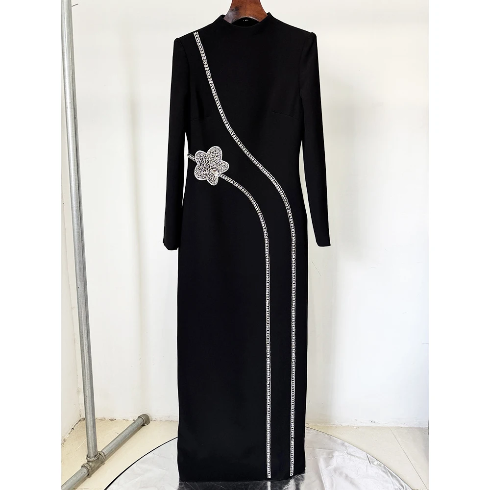 Elegant Evening Dresses Designer Party Vestido Women's Formal Birthday Long Sleeve Diamonds Beading Long Maxi Dress فساتين سهرات